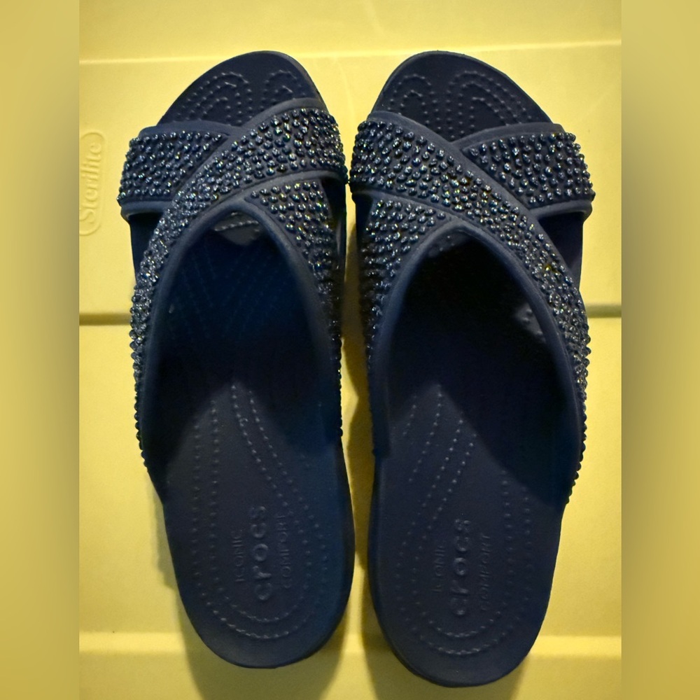 CROCS | Black Rhinestone Slide Sandals